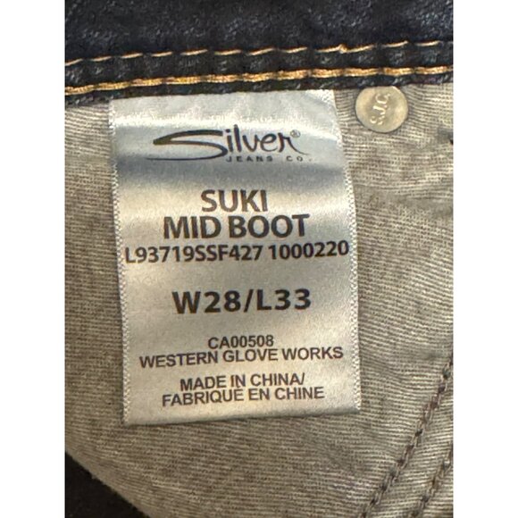 Silver Suki Mid-Rise Boot Dark Jeans Size 28 Bootcut Soft Denim Stretch Western - Picture 6 of 7